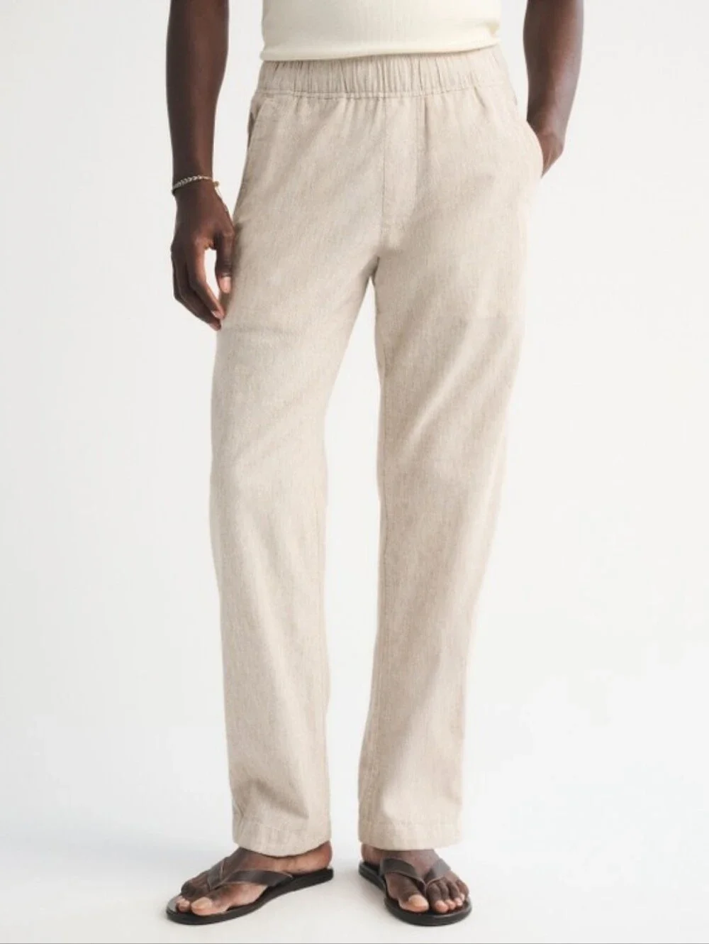 Abercrombie & Fitch Linen Blend Loose Pull On Pants Men's XXL Khaki Light Beige